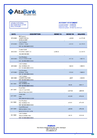 Download Azerbaijan Atabank bank statement version 2 word